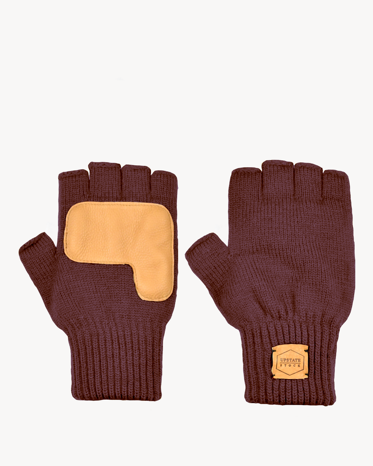 Crimson Super Fine Merino Wool Fingerless Glove with Natural Deerskin Palm