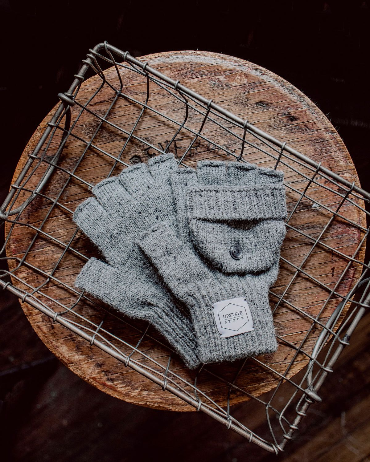 Grey Tweed Ragg Wool Convertible Fingerless 'Glomitt' with Natural Deerskin