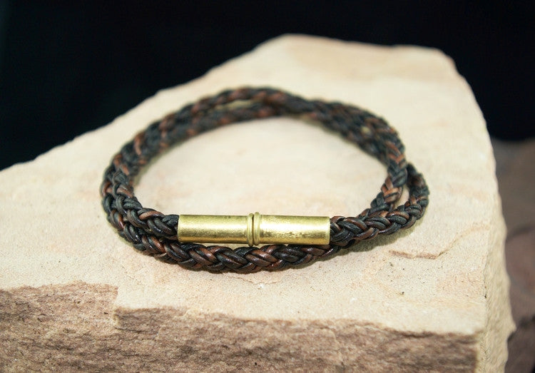 FLINT BRACELET • BRAIDED LEATHER • .22 Brass