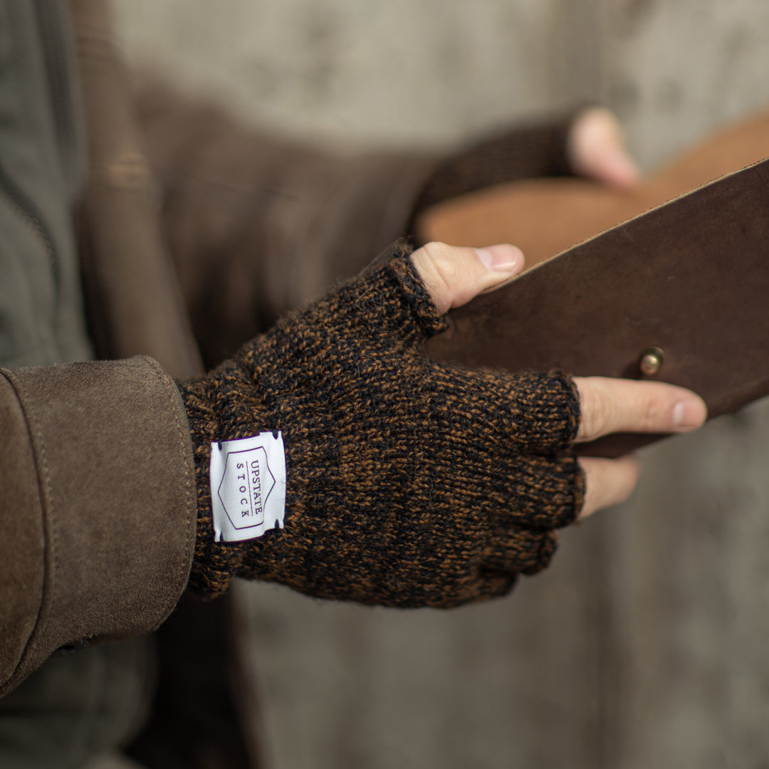 Rust Melange Fingerless Glove with Black Deerskin Palm