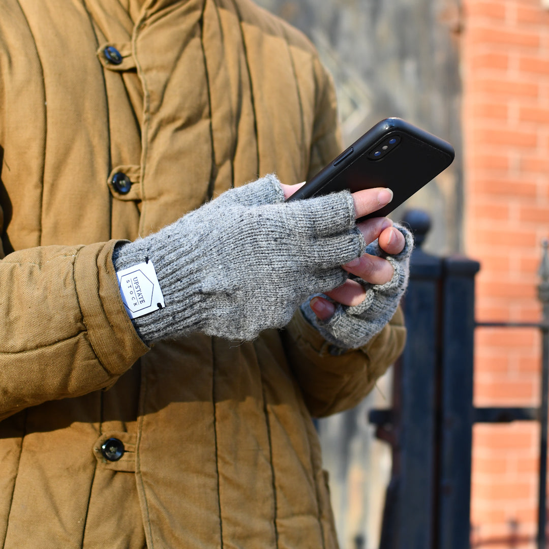 Black Melange Fingerless Ragg Wool Gloves L/XL