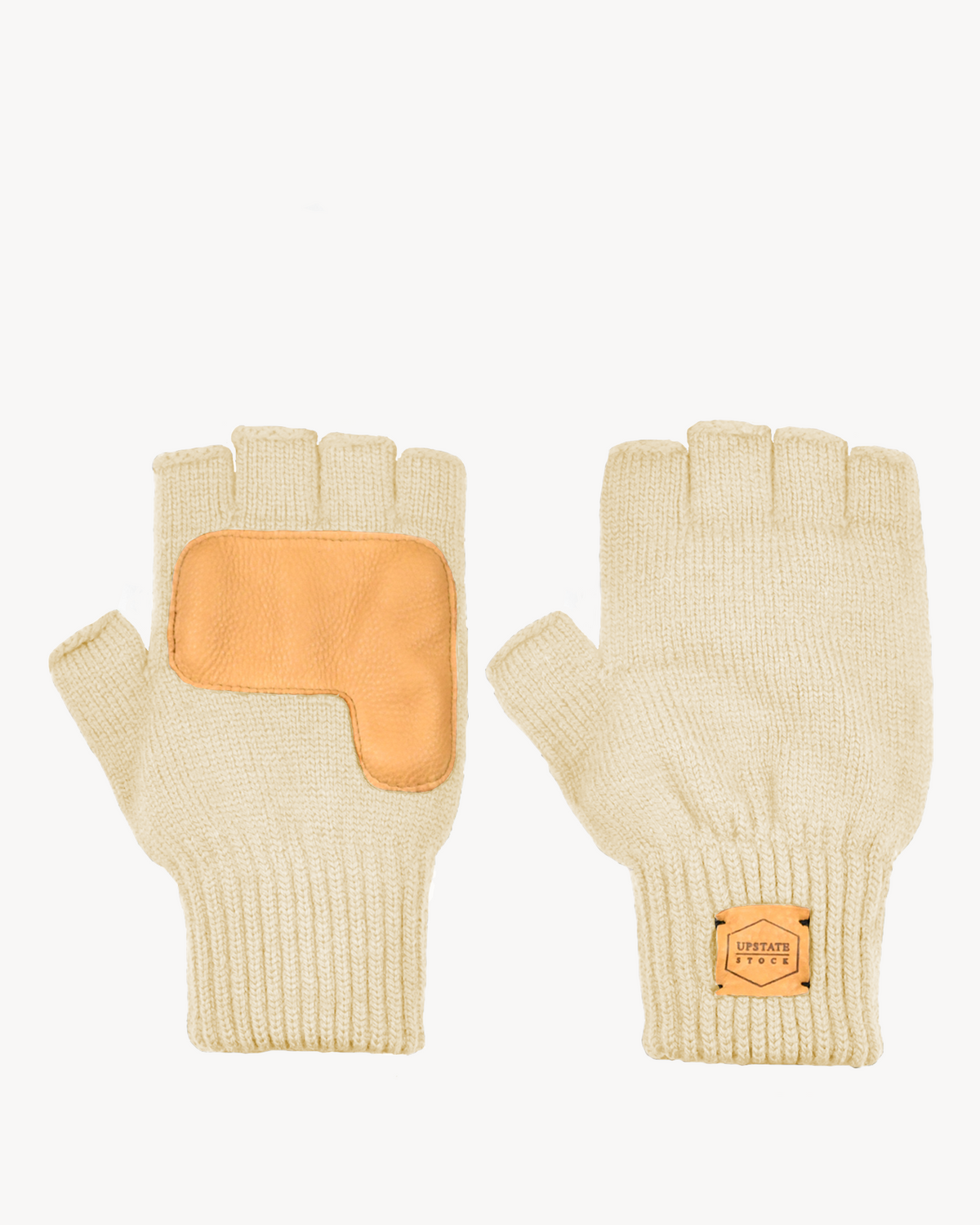 Undyed Merino Wool Fingerless Glove with Natural Deerskin Palm